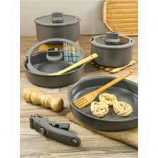 Nyl Home Easy Cook Antrasit 8 Parça Tencere Seti, Lüks Premium Kalite Yemek Pişirme Seti Gri
