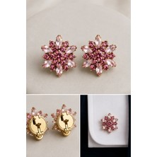 Modex Pembe Kristal Taşlı Çiçek Tasarımlı Gömlek Kol Düğmesi Broş (2 Cm)