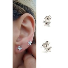 Ose Shop Zirkon Taş Detaylı 925AYAR Gümüş  Minimal Çiçek Küpe