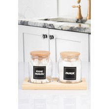 Nyl Home 2'li Ahşap Stantlı Vakumlu Kapaklı Kulak Pamuğu ve Pamuk Kavanozu Pamukluk Seti 300 ml
