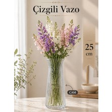 Nyl Home Dekoratif Cam Vazo - Modern Çizgili Şeffaf Çok Amaçlı Karaf 25 cm