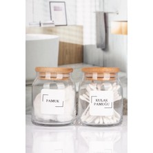 Nyl Home Ahşap Vakumlu Bambu Kapaklı Kulak Pamuğu ve Pamuk Kavanozu Cam 2 Li Set