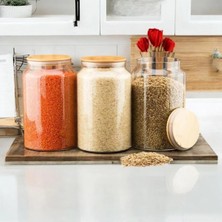 Nyl Home 3 Adet 4 Lt Vakumlu Bambu Kapaklı Cam Erzak Kavanozu Saklama Kabı