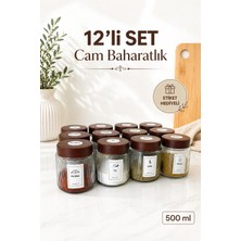 Nyl Home 12'li Dekoratif Mutfak Düzenleyici Cam Baharatlık Etiketli Kavanoz Seti - 500 ml Baharat Erzak Saklama Kabı