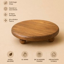 Luna Ahşap Ahşap Sunum Tahtası, Ahşap Top Ayaklı Yuvarlak Sunumluk 25 Cm, %100 Doğal Ahşap Sunumluk