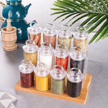 Nyl Home 12'li Vakumlu Yüzük Kapaklı 200 ml Etiketli Kaşıklı Akrilik Baharatlık Seti Kristal