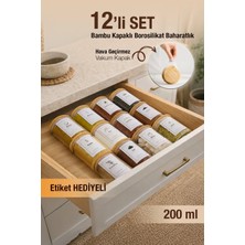 Nyl Home 12 Etiketli Vakumlu Bambu Kapaklı Borosilikat Cam Baharatlık 12X200ML