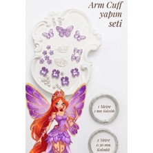 Hobi Dünyası Evim Armcuff Yapım Seti Winx Serisi Inci Detaylı Arm Cuff 30 Adet Boncuk 2 mm ve 0.30 mm Gümüş Tel Kol Bilekliği - Mor