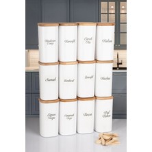 Nyl Home 12'li Doğal Ahşap Vakumlu Kapaklı Porselen Görünümlü Akrilik Baharatlık 300ML Etiketli Kaşıklı
