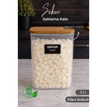 Nyl Home Ahşap Vakumlu Kapaklı Akrilik Şeker Saklama Kavanozu Saklama Kabı ve Kutusu 3 Litre Etiketli