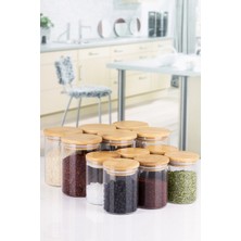 Nyl Home 12 Li 2 Boy Şeffaf Etiketli Vakumlu Bambu Kapaklı Borosilikat Cam Baharatlık 6X350 ml 6X200 ml