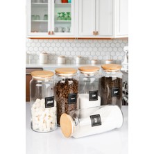 Nyl Home 5'li Ahşap Vakumlu Kapaklı 1400 ml Un Tuz Çay Şeker Kahve Erzak Saklama Kavanozu