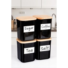 Nyl Home 4'lü Ahşap Vakumlu Kapaklı Kare Akrilik Tea Sugar Coffee Salt Erzak Saklama Kabı 900 ml