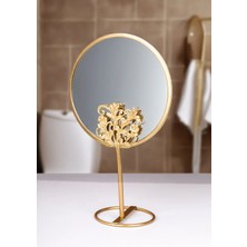 Nyl Home Gold Metal Ayna, Yuvarlak Dekoratif Masa Üstü-Banyo Kullanıma Uygun Makyaj Aynası