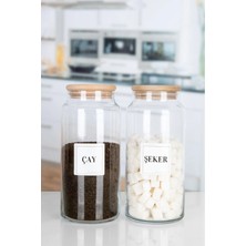 Nyl Home 2'li Ahşap Kapaklı Etiketli Çay Şeker Cam Kavanoz Saklama Kabı 1300 ml