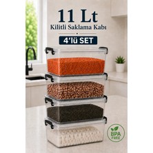 Nyl Home 4'lü Set 11 Lt Kilitli Un Bakliyat Erzak Saklama Kabı Çok Amaçlı Düzenleyici Oyuncak Deterjan Kutusu