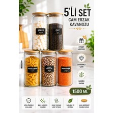 Nyl Home 5’li Dekoratif Mutfak Düzenleyici Vakumlu Bambu Kapaklı Cam Erzak Kavanozu 1440 ml
