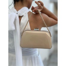 She Poly Kadın Rugan Ten Abiye Clutch Portföy Zincir Askılı El Düğün Nişan Gece Omuz Çantası
