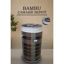 Nyl Home Desenli Bambu Katlanabilir Çamaşır Sepeti Yuvarlak Banyo Kirli Sepeti Çok Amaçlı Düzenleyici 35X60CM