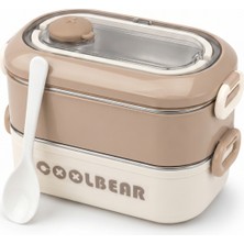 Alıç Yemek Taşıma Kabı 2 Katlı Cool Bear - Kaşıklı Sızdırmaz Lunch Box