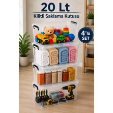Nyl Home 4'lü Set 20 Lt Kilitli Saklama Kutusu Çok Amaçlı Düzenleyici Kiler Erzak Hırdavat Oyuncak Organizer