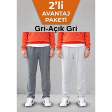 Osyday Erkek 2’li Paket Yazlık 2 Iplik Rahat Kalıp Eşofman Altı Koyu Gri ve Açık Gri