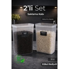 Nyl Home 2'li Vakumlu Kapaklı Çay Şeker Etiketli Saklama Kutusu Kavanozu 3000 ml