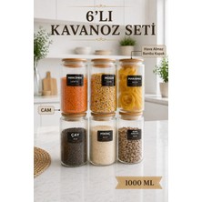 Nyl Home 6’lı Etiketli Cam Kavanoz Seti – Bambu Vakum Kapaklı Çizgili Erzak Bakliyat Saklama Kabı 1000 ml
