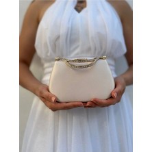 She Poly Kadın Saten Ten Abiye Clutch Portföy Zincir Askılı El Düğün Nişan Gece Omuz Çantası