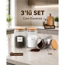 Nyl Home 3'lü Ahşap Vakumlu Kapaklı 1000 ml Çay Şeker Kahve  Erzak Saklama Kavanozu