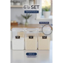 Nyl Home 6'lı Vakumlu Kapaklı Erzak Bakliyat Etiketli Saklama Kutusu Kavanozu 3000 ml
