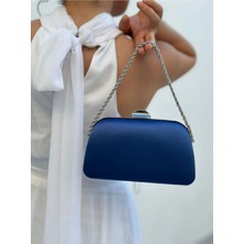 She Poly Kadın Saten Lacivert Abiye Clutch Portföy Zincir Askılı El Düğün Nişan Gece Omuz Çantası