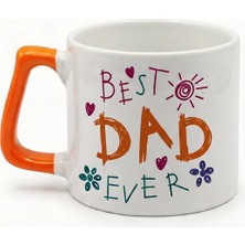 Desene Bak Babaya Özel Best Dad Ever Yazılı Kupa Bardak - Komik Tasarım Baskılı Seramik Hediye Kupa Bardak