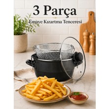 Nyl Home 3 Parça Emaye Kızartma Tenceresi - 26 cm Fritöz - Süzgeç Aparatlı Patates & Sebze Kızartma Tenceresi