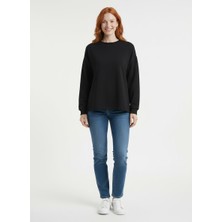 Neden Tekstil Kadın Siyah Basic Triko Kazak - Relaxed Fit, Yuvarlak Yaka