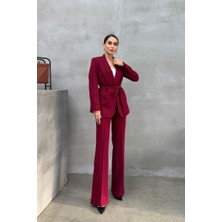 Msm Fashion Kadın Ikili Kuşaklı Blazer Ceket Pantolon Takım