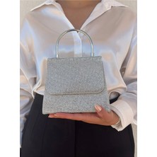 She Poly Kadın Gümüş Abiye Clutch Portföy El Düğün Nişan Gece Çantası