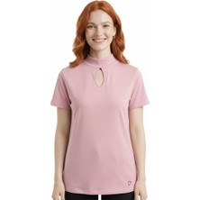 Neden Tekstil Kadın Yarım Balıkçı Yaka Pencereli Kısa Kollu Basic T-Shirt