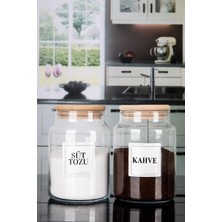Nyl Home 2'li Stantsız Bambu Kapaklı Süt Tozu Kahve Etiketli Kavanoz 800 ml