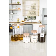 Nyl Home 6 Parça Standlı Sızdırmaz Başlıklı Yağdanlık Çay Şeker Tuz Vakumlu Bambu Kapaklı Kavanoz Etiketli