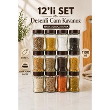 Nyl Home 12 Li Etiket Hediyeli 1100 ml Kapaklı Kare Cam Kavanoz Erzak Saklama Düzenleme Kabı