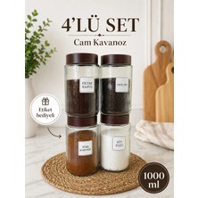 Nyl Home 4'lü Vakumlu Kapaklı Cam Etiketli Türk Kahvesi Filtre Kahve Süt Tozu Nescafe Kavanozu