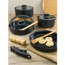 Nyl Home Easy Cook Antrasit 8 Parça Tencere Seti, Lüks Premium Kalite Yemek Pişirme Seti Siyah