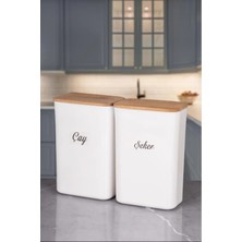 Nyl Home Ahşap Kapaklı Çay Şeker Etiketli Saklama Kutusu Kabı