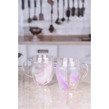 Nyl Home 6 Adet 350 ml Cidarlı Kupa Bardak, Gerçek Tüy Tasarımlı Kulplu Çay Kahve Bardağı 6'lı Set