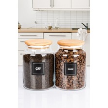 Nyl Home 2'li Ahşap Vakumlu Kapaklı Çay ve Kahve Kavanozu Saklama Kabı Cam 1000 ml