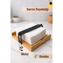 Nyl Home Metal & Bambu Kare Peçetelik – Masaüstü Düzenleyici Dekoratif Organizer Peçete Tutucu