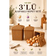Nyl Home 3’lü Hasır Görünümlü Kare Kapaklı Patates Soğan Saklama Sepeti - Çok Amaçlı Dekoratif Sepet