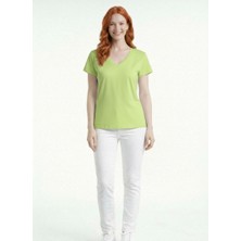 Neden Tekstil Kadın V Yaka Kısa Kollu Basic T-Shirt - Yeşil