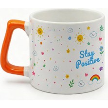 Desene Bak Good Vibe-Stay Positive Yazılı Desenli Kupa Bardak - Komik Tasarım Baskılı Seramik Hediye Kupa Bardak